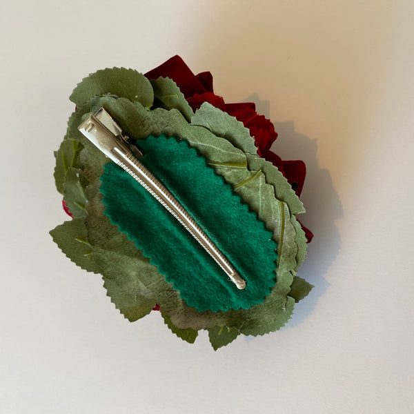Classic Vintage Red Rose & Hydrangea Hair Clip