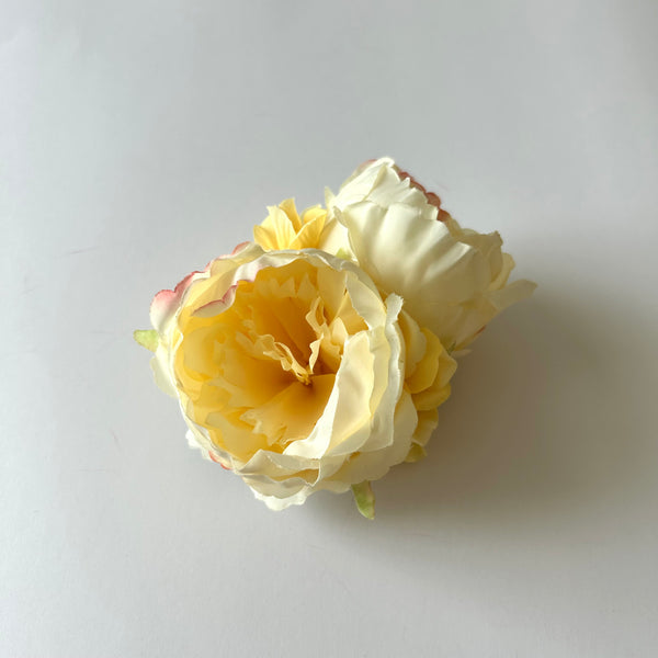 Classic Vintage Double Buttermilk Cream Peony & Hydrangea Flower Hair Clip