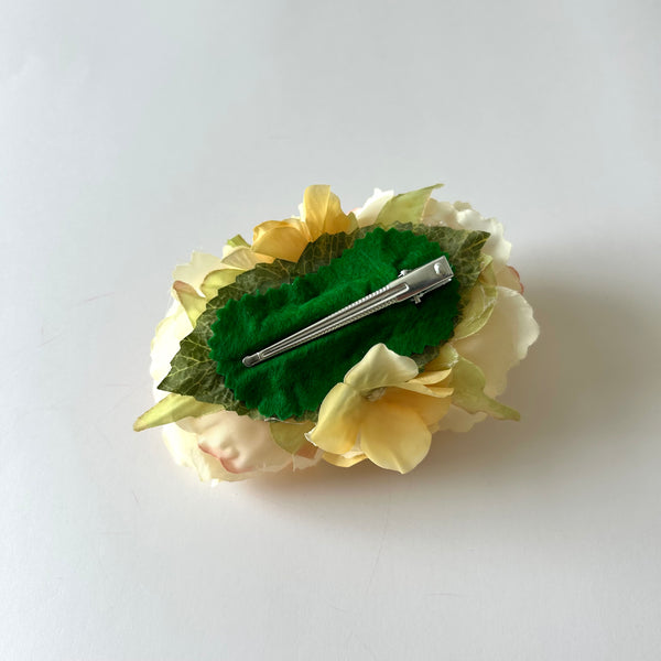 Classic Vintage Double Buttermilk Cream Peony & Hydrangea Flower Hair Clip