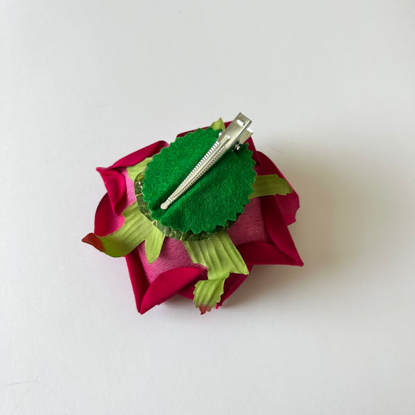 Classic Vintage Cerise Pink Rose Flower Hair Clip