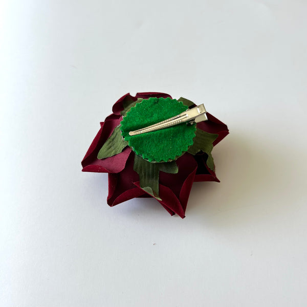 Classic Vintage Deep Red Rose Flower Hair Clip