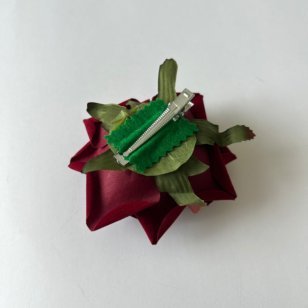 Classic Vintage Deep Red Rose Flower Hair Clip
