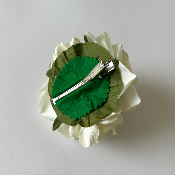 Classic Vintage Double Cream Rose & Cream Hydrangea Flower Hair Clip