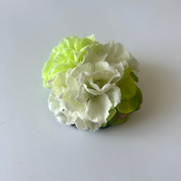 Classic Vintage Green Carnation & Cream Hydrangea Flower Hair Clip