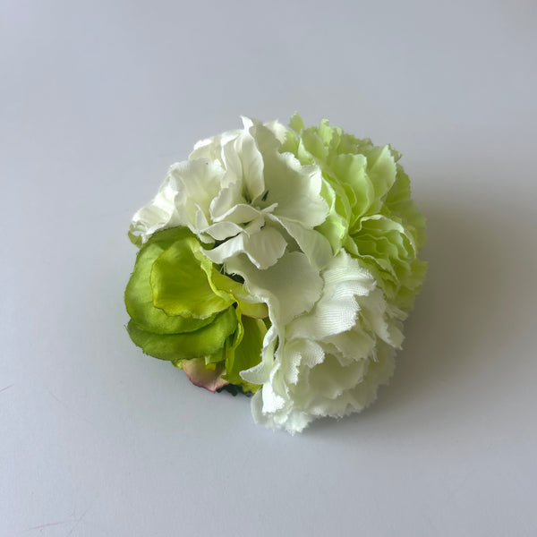 Classic Vintage Green Carnation & Cream Hydrangea Flower Hair Clip