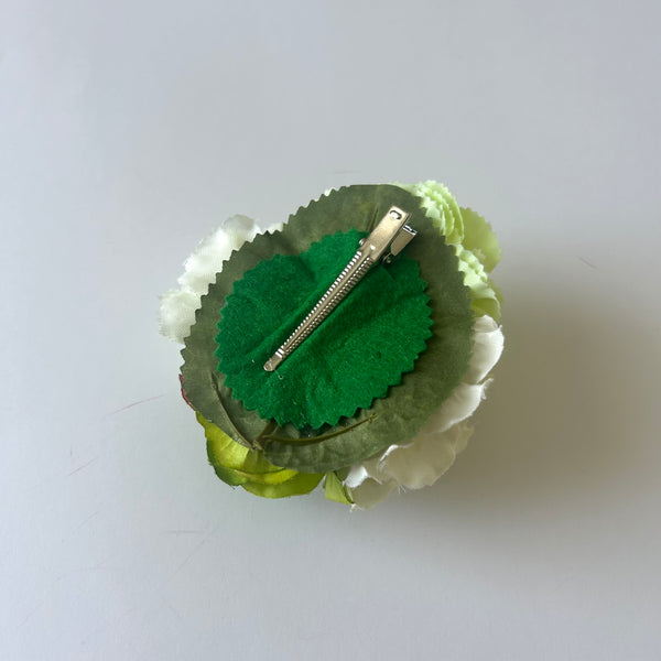 Classic Vintage Green Carnation & Cream Hydrangea Flower Hair Clip