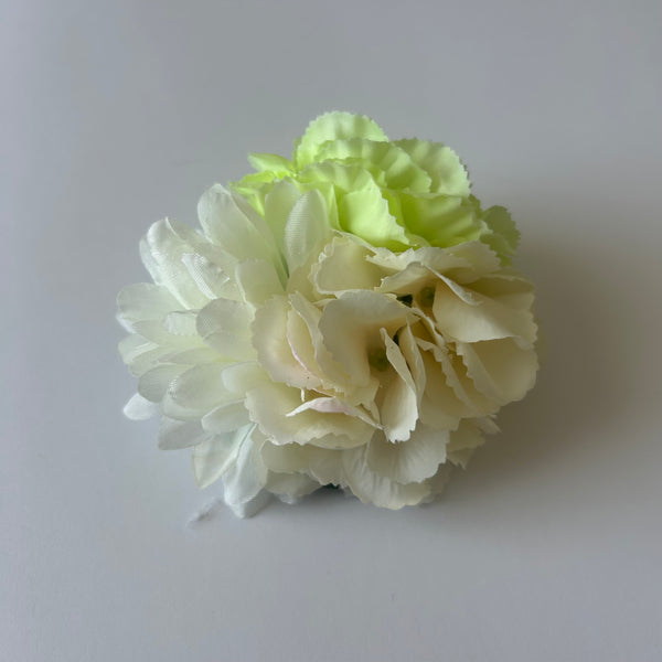 Classic Vintage Green Carnation & Cream Dahlia Flower Hair Clip