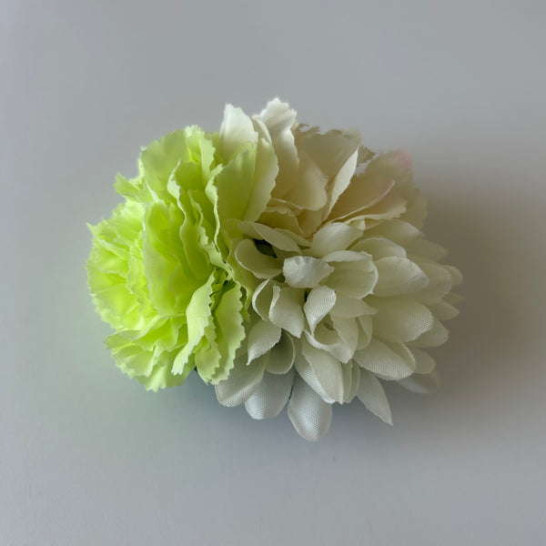 Classic Vintage Green Carnation & Cream Dahlia Flower Hair Clip