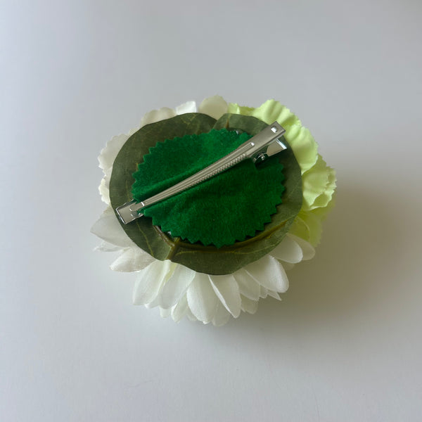 Classic Vintage Green Carnation & Cream Dahlia Flower Hair Clip