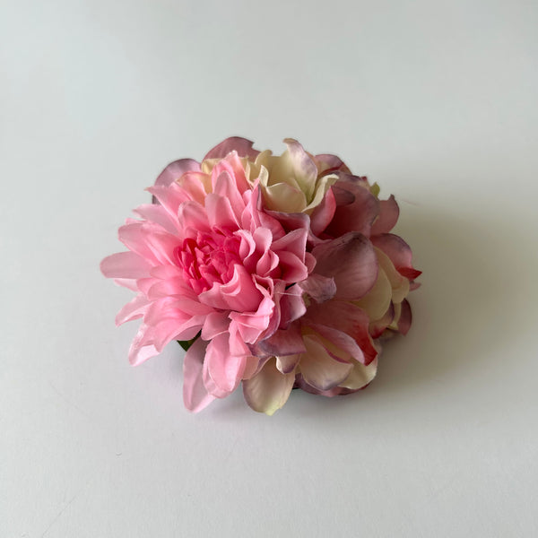 Classic Vintage Pink Dahlia & Pink Blush Hydrangea Flower Hair Clip