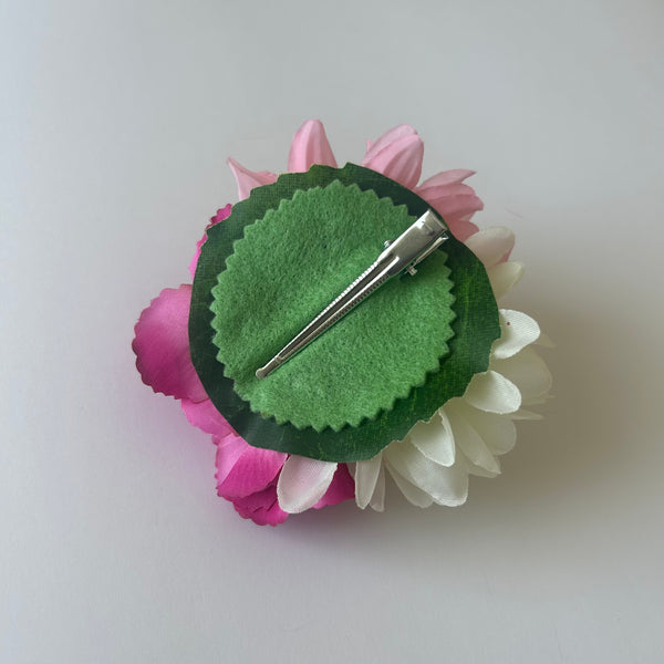 Classic Vintage Pink Dahlia & Cream Dahlia Flower Hair Clip