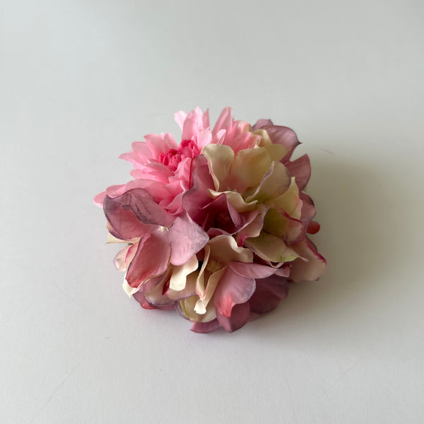 Classic Vintage Pink Dahlia & Pink Blush Hydrangea Flower Hair Clip