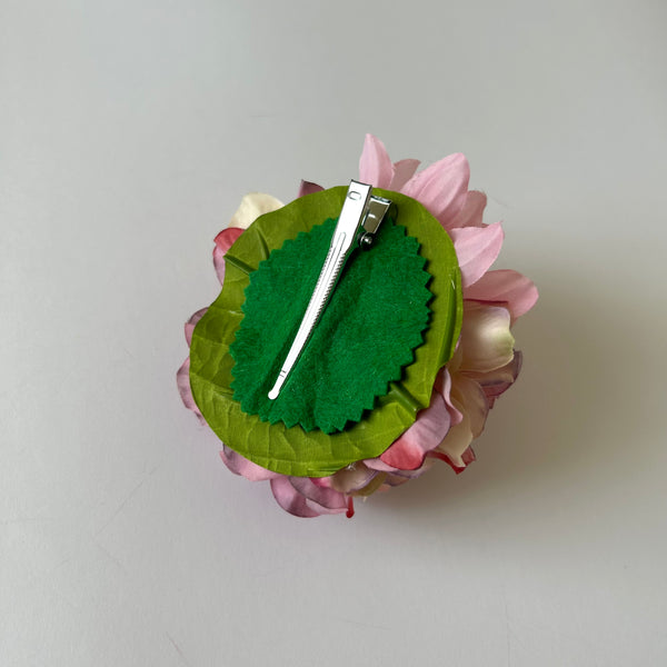 Classic Vintage Pink Dahlia & Pink Blush Hydrangea Flower Hair Clip