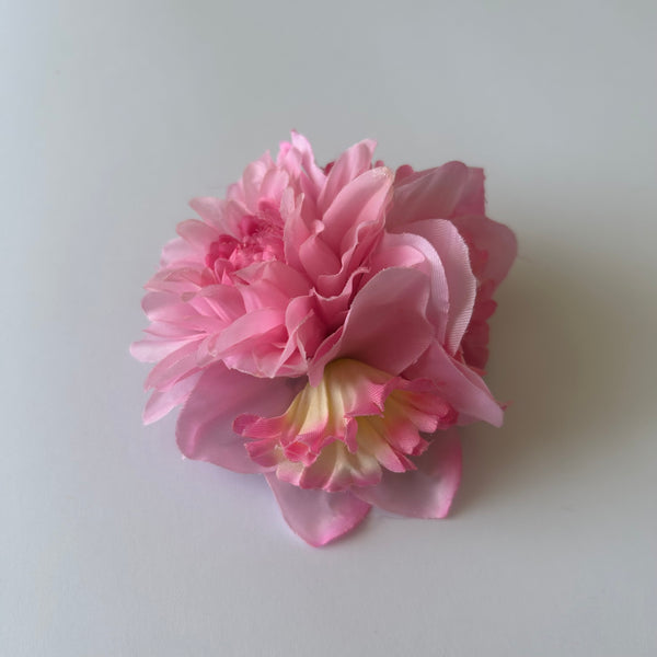 Classic Vintage Pink Dahlia & Pink Daffodil Flower Hair Clip