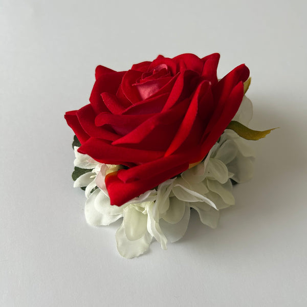Classic Vintage Red Rose & White Delphinium Flower Hair Clip