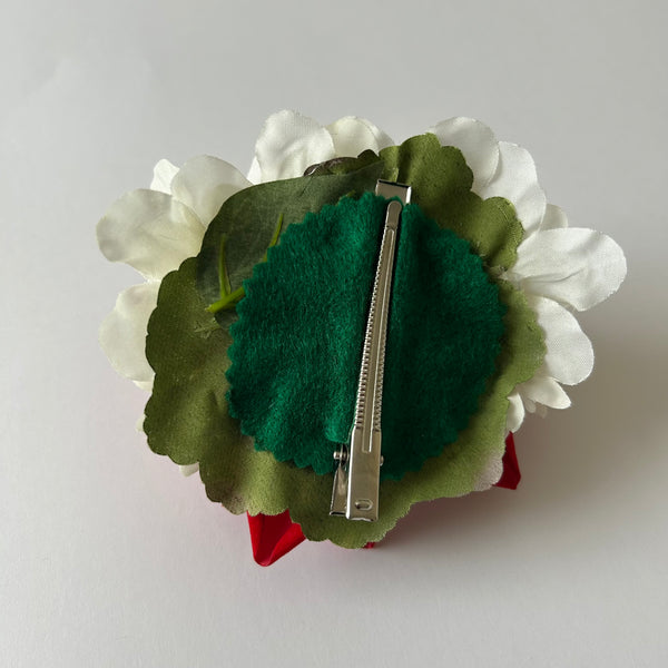 Classic Vintage Red Rose & White Delphinium Flower Hair Clip