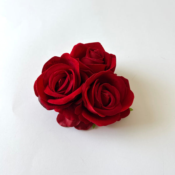 Classic Vintage Triple Deep Red Rose Flower Hair Clip