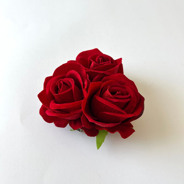 Classic Vintage Triple Deep Red Rose Flower Hair Clip