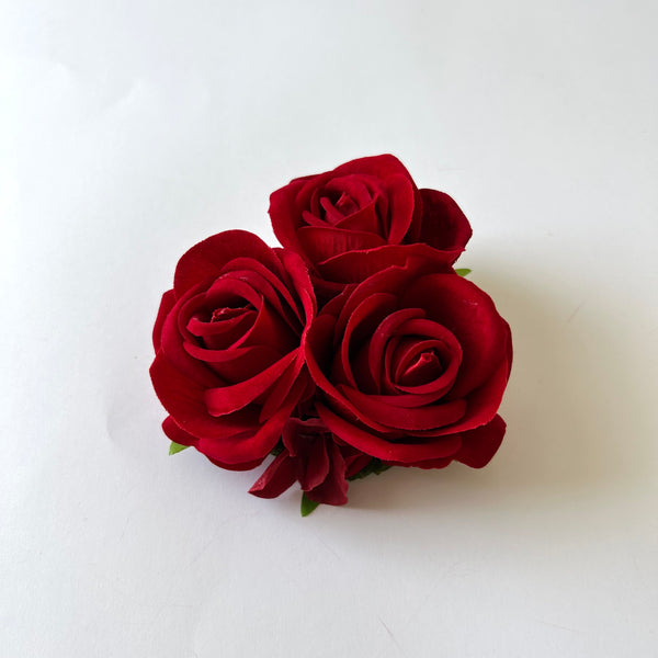 Classic Vintage Triple Deep Red Rose Flower Hair Clip