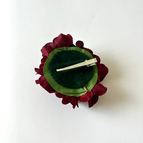 Classic Vintage Wine Red Hydrangea Flower Hair Clip