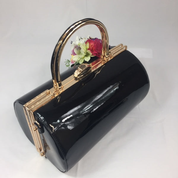 Classic Emma Barrel Handbag in Black - Handmade Vintage Inspired