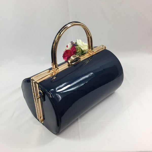 Classic Emma Barrel Handbag in French Blue - Handmade Vintage Inspired