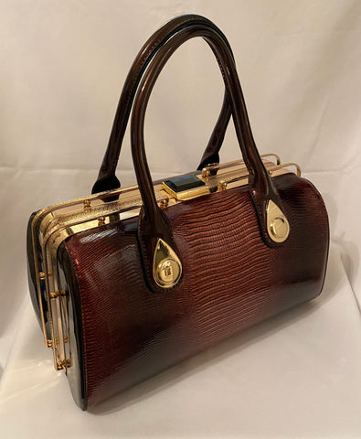 Classic Hollie Handbag in Walnut Red - Vintage Inspired