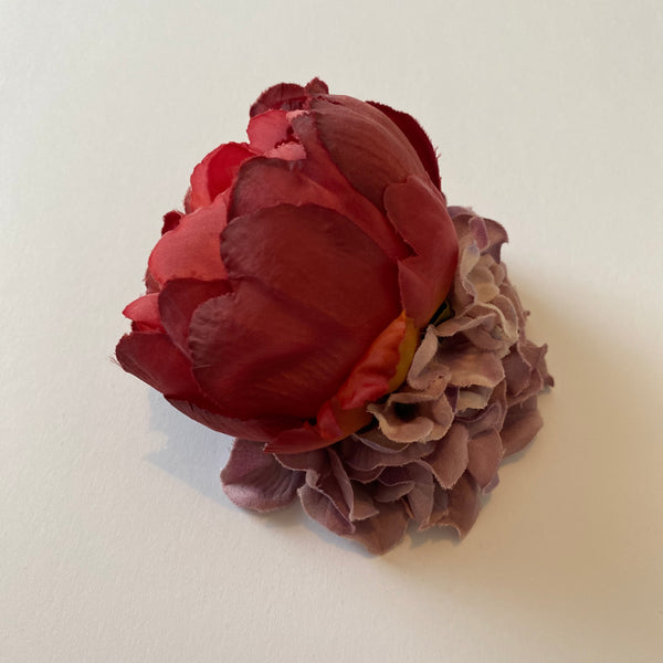 Classic Vintage Burgundy Peony & Lilac Hydrangea Hair Clip