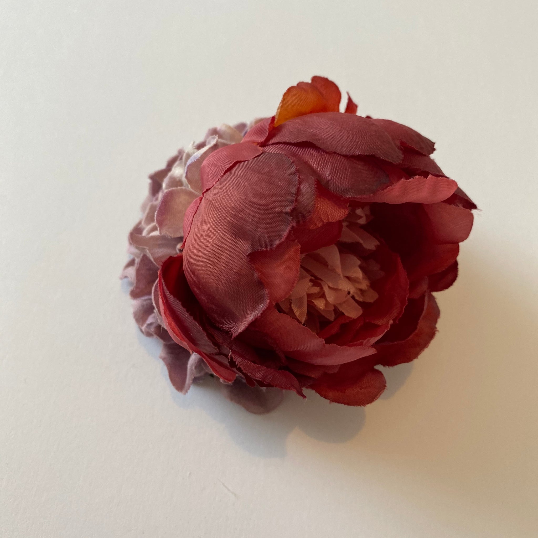 Classic Vintage Burgundy Peony & Lilac Hydrangea Hair Clip